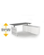 Elektromotorischer Steh-Sitztisch Move_3, Komplett-Arbeitsplatz mit Sideboard