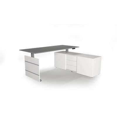 Steh-Sitztisch Move 3 silber mit Sideboard